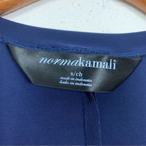 Norma Kamali Navy Blue Long Sleeve Stretch Knit V-Neck Midi Dress Small - Picture 4 of 7